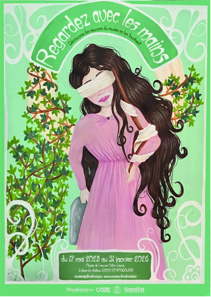 Affiche peinte dans un style art nouveaux représentant un figure féminin, "la synagogue", une statue présente sur la cathédrale notre dame de Strasbourg